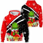 AOPH-U-Ani-HalfRedShoe-Ttle-211104VY10 @ Turtle Half Red Shoe-Turtle Christmas Present Red Black 3D Hoodie