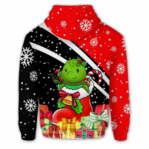 AOPH-U-Ani-HalfRedShoe-Ttle-211104VY10 @ Turtle Half Red Shoe-Turtle Christmas Present Red Black 3D Hoodie