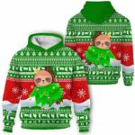 AOPH-U-Ani-GreeKnitTree-Slth-211102VY10 @ Sloth Green Knitted Tree-Sloth Christmas Knitted Green 3D Hoodie