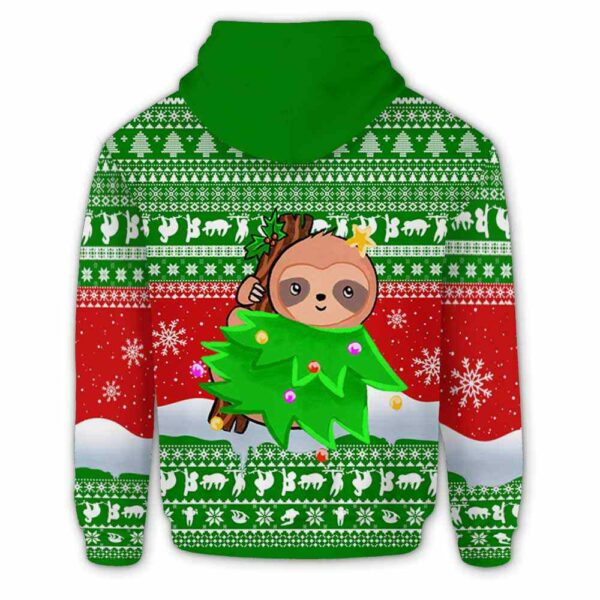 AOPH-U-Ani-GreeKnitTree-Slth-211102VY10 @ Sloth Green Knitted Tree-Sloth Christmas Knitted Green 3D Hoodie
