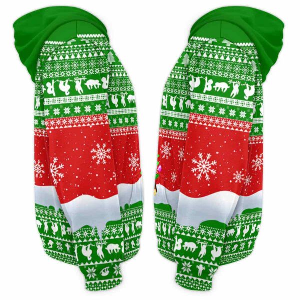 AOPH-U-Ani-GreeKnitTree-Slth-211102VY10 @ Sloth Green Knitted Tree-Sloth Christmas Knitted Green 3D Hoodie