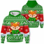 AOPH-U-Ani-GreeKnitTree-Fox-211102VY10 @ Fox Green Knitted Tree-Fox Christmas Knitted Green 3D Hoodie