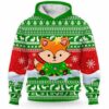 AOPH-U-Ani-GreeKnitTree-Fox-211102VY10 @ Fox Green Knitted Tree-Fox Christmas Knitted Green 3D Hoodie