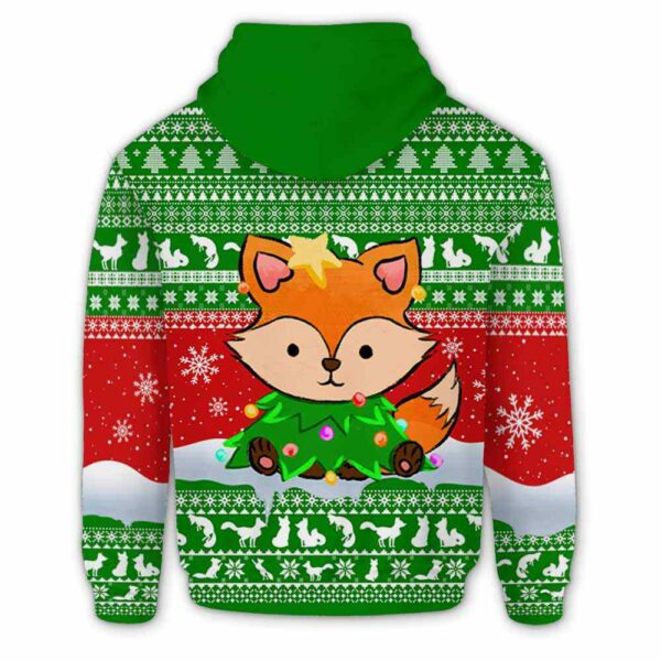 AOPH-U-Ani-GreeKnitTree-Fox-211102VY10 @ Fox Green Knitted Tree-Fox Christmas Knitted Green 3D Hoodie