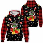 AOPH-U-Ani-BuffPlaiShoe-Dnk-211104VY10 @ Donkey Buffalo Plaid Shoe-Donkey Christmas Present Plaid 3D Hoodie