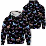 AOPH-U-Ani-AnimPtn-Hrse-211101VY10 @ Horse Animal Pattern-Horse Pattern Black 3D Hoodie