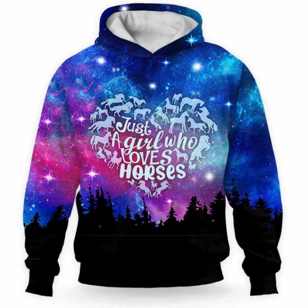 AOPH-U-Ani-GalaHearAnim-Hrse-211103VY10 @ Horse Galactic Heart Animal-Galaxy Just A Girl Who Loves Horse 3D Hoodie