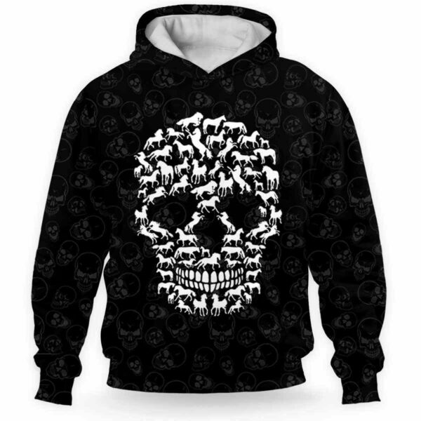 AOPH-U-Ani-BlacSkulAnim-Hrse-211103VY10 @ Horse Black Skull Animal-Horse Skull Pattern Black 3D Hoodie