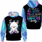 AOPH-U-Ani-AnimGameHolo-Plbr-211112VY10 @ Polar Bear Animal Gamer Hologram-Polar Bear Blue Majestic Gamer 3D Hoodie