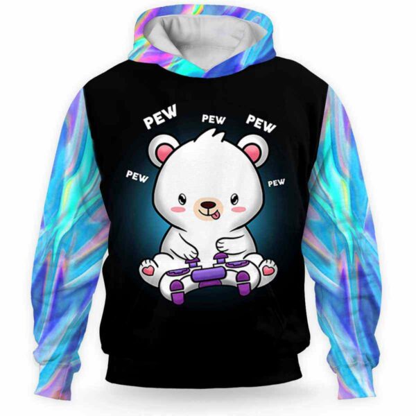 AOPH-U-Ani-AnimGameHolo-Plbr-211112VY10 @ Polar Bear Animal Gamer Hologram-Polar Bear Blue Majestic Gamer 3D Hoodie