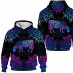 AOPH-U-Ani-AnimMdl-Cow-211116VY10 @ Cow Animal Mandala-Cow Blue Purple Mandala 3D Hoodie
