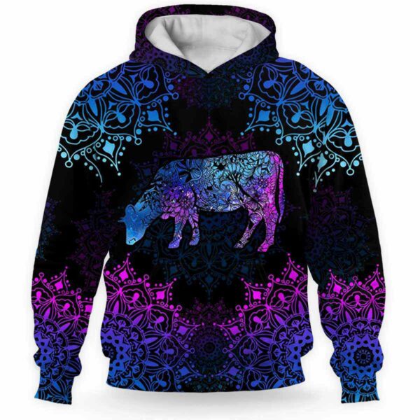 AOPH-U-Ani-AnimMdl-Cow-211116VY10 @ Cow Animal Mandala-Cow Blue Purple Mandala 3D Hoodie
