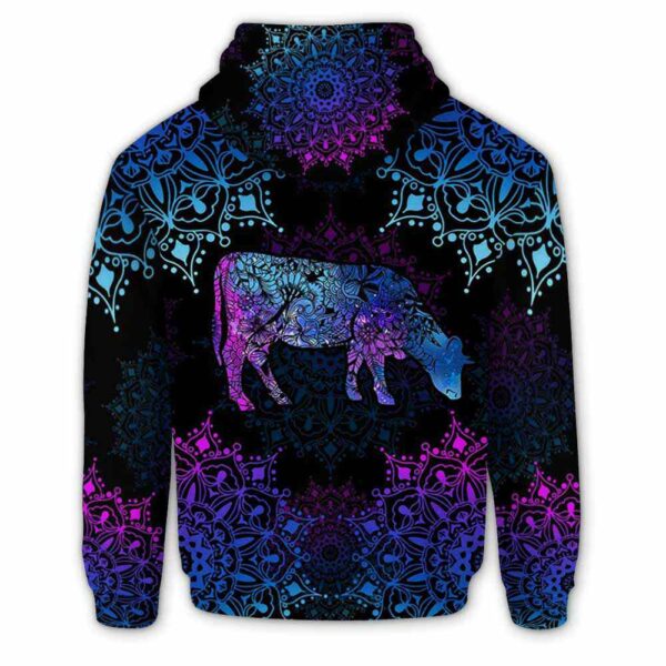 AOPH-U-Ani-AnimMdl-Cow-211116VY10 @ Cow Animal Mandala-Cow Blue Purple Mandala 3D Hoodie