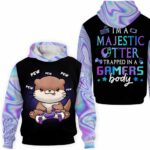 AOPH-U-Ani-AnimGameHolo-Oter-211112VY10 @ Otter Animal Gamer Hologram-Otter Blue Purple Majestic Gamer 3D Hoodie
