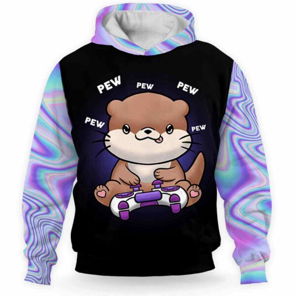 AOPH-U-Ani-AnimGameHolo-Oter-211112VY10 @ Otter Animal Gamer Hologram-Otter Blue Purple Majestic Gamer 3D Hoodie