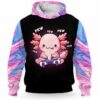 AOPH-U-Ani-AnimGameHolo-Axolo-211112VY10 @ Axolotl Animal Gamer Hologram-Axolotl Blue Pink Majestic Gamer 3D Hoodie