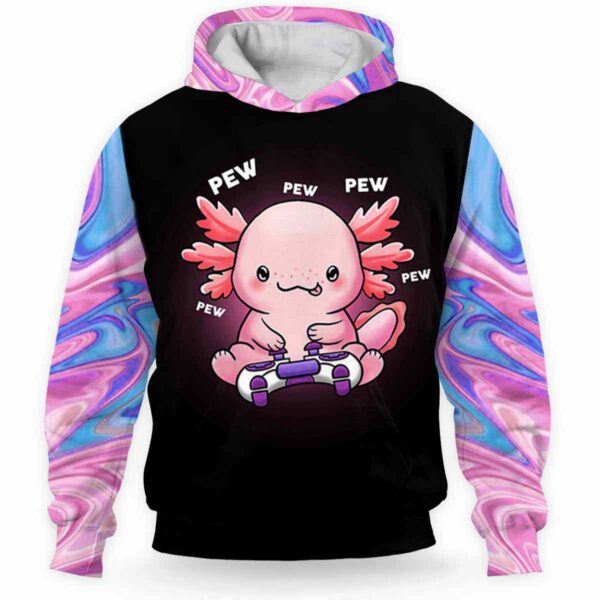 AOPH-U-Ani-AnimGameHolo-Axolo-211112VY10 @ Axolotl Animal Gamer Hologram-Axolotl Blue Pink Majestic Gamer 3D Hoodie