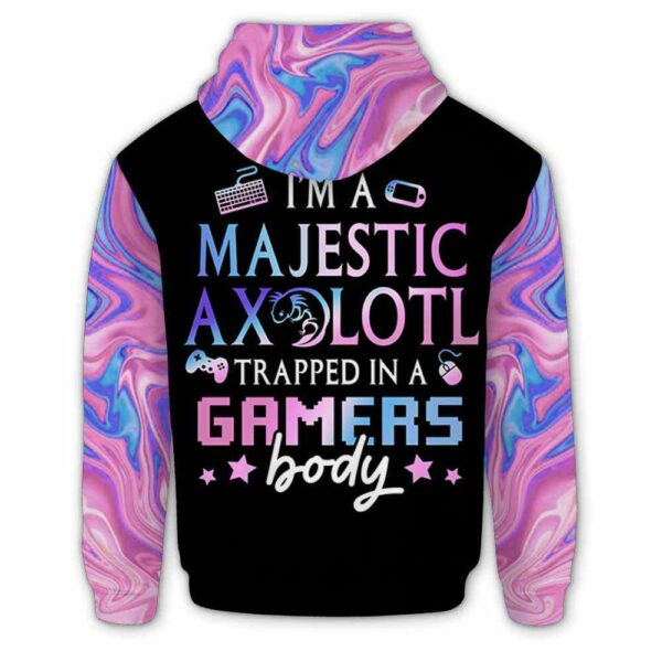 AOPH-U-Ani-AnimGameHolo-Axolo-211112VY10 @ Axolotl Animal Gamer Hologram-Axolotl Blue Pink Majestic Gamer 3D Hoodie