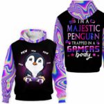AOPH-U-Ani-AnimGameHolo-Pgne-211112VY10 @ Penguin Animal Gamer Hologram-Penguin Blue Purple Majestic Gamer 3D Hoodie