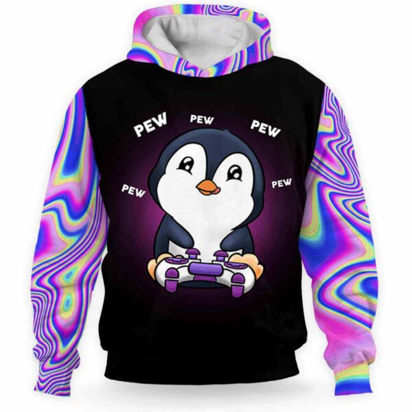 AOPH-U-Ani-AnimGameHolo-Pgne-211112VY10 @ Penguin Animal Gamer Hologram-Penguin Blue Purple Majestic Gamer 3D Hoodie