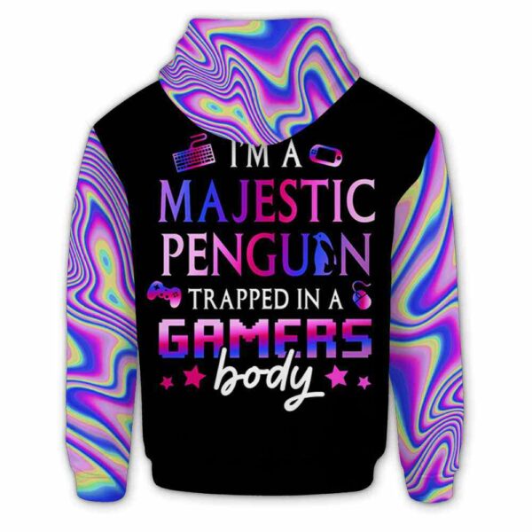 AOPH-U-Ani-AnimGameHolo-Pgne-211112VY10 @ Penguin Animal Gamer Hologram-Penguin Blue Purple Majestic Gamer 3D Hoodie