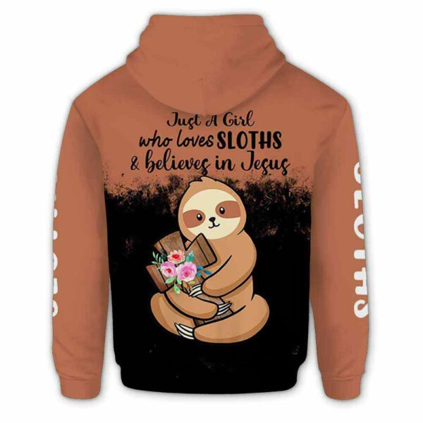 AOPH-U-Ani-CrosFlowAnim-Slth-211117VY10 @ Sloth Cross Flowers Animal-Sloth Just A Girl Loves Believes In Jesus 3D Hoodie