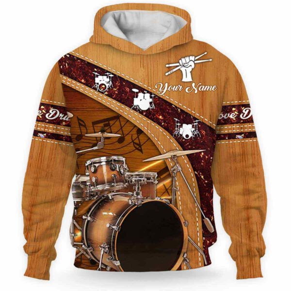 AOPH-U-Hobb-WoodBack-Drum-211116NA10 @ Drum Wooden Backgroun-Drum Wood Custom Name 3D Hoodie