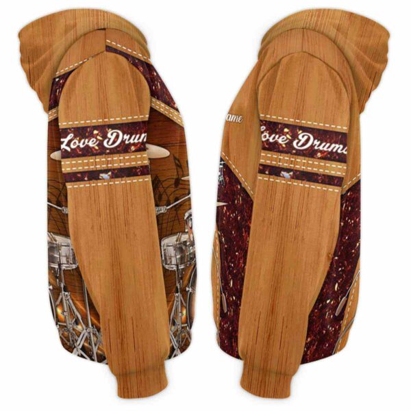 AOPH-U-Hobb-WoodBack-Drum-211116NA10 @ Drum Wooden Backgroun-Drum Wood Custom Name 3D Hoodie
