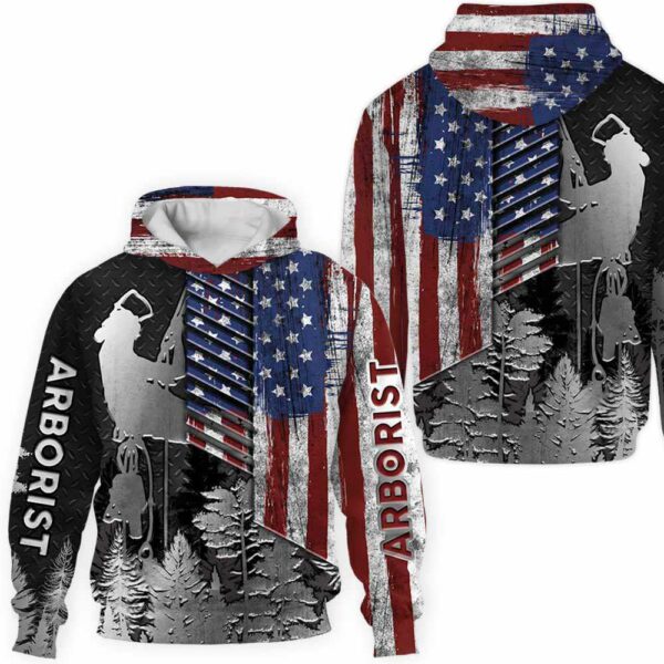 AOPH-U-Job-HeavMetaUsFlag-Arb-211119NA10 @ Arborist Heavy Metal US Flag-Arborist Forest American Usa Flag 3D Hoodie