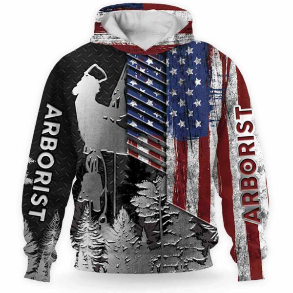 AOPH-U-Job-HeavMetaUsFlag-Arb-211119NA10 @ Arborist Heavy Metal US Flag-Arborist Forest American Usa Flag 3D Hoodie