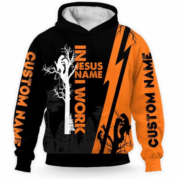 AOPH-U-Job-InTheNameOfGod-Arb-211122NA10 @ Arborist In The Name Of God-Arborist Orange Jesus Custom Name 3D Hoodie