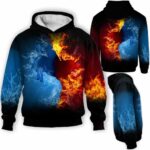AOPH-U-Hobb-FireWateMan-Bul-211129VY10 @ Bull Riding Fire Water Man-Bull Riding Fire And Water 3D Hoodie