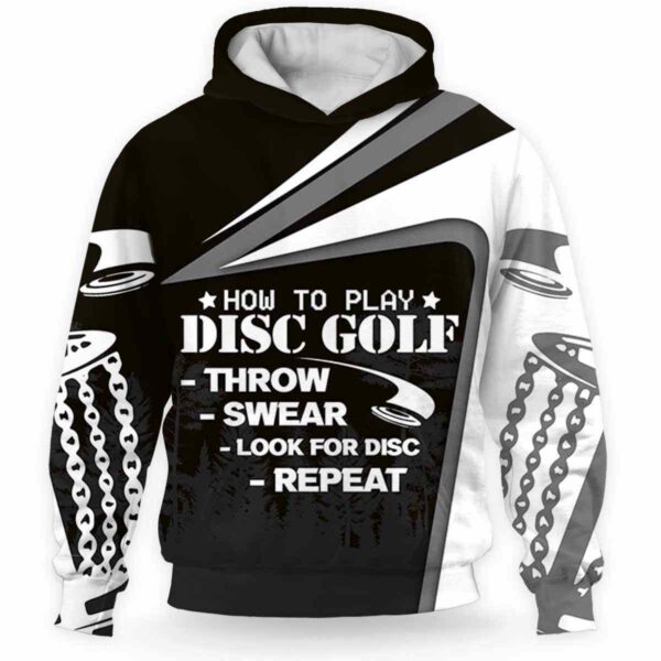 AOPH-U-Hobb-HowToPlay-Dgof-211125NA10 @ Disc Golf How To Play-Disc Golf Black White How To Play 3D Hoodie