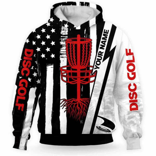 AOPH-U-Hobb-UsFlag-Dgof-211125NA10 @ Disc Golf US Flag-Disc Golf Black White Usa Flag Custom Name 3D Hoodie