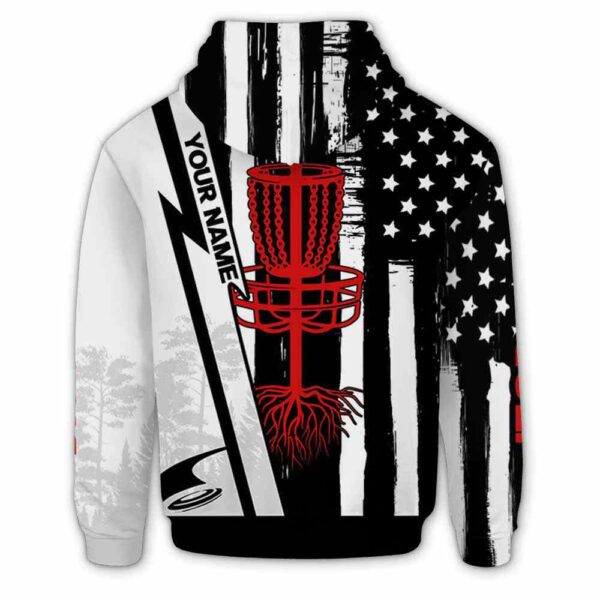 AOPH-U-Hobb-UsFlag-Dgof-211125NA10 @ Disc Golf US Flag-Disc Golf Black White Usa Flag Custom Name 3D Hoodie