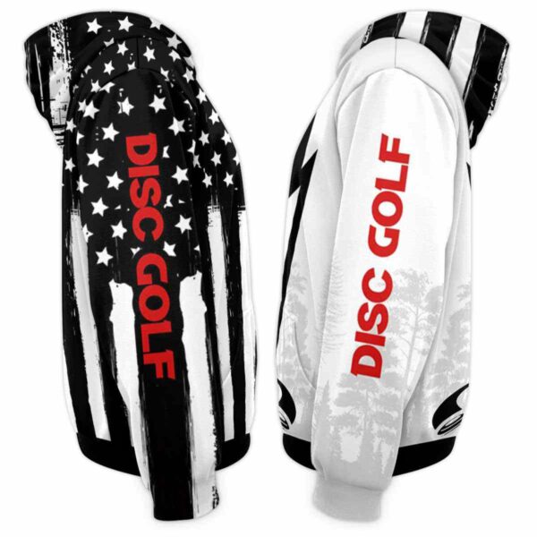 AOPH-U-Hobb-UsFlag-Dgof-211125NA10 @ Disc Golf US Flag-Disc Golf Black White Usa Flag Custom Name 3D Hoodie