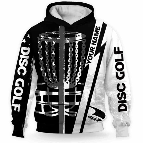 AOPH-U-Hobb-UsFlagBlacAndWhit-Dgof-211125NA10 @ Disc Golf US Flag Black And White-Disc Golf Red Black White Usa Flag Custom Name 3D Hoodie