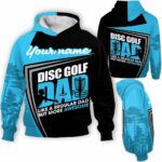 AOPH-U-Hobb-AwesReguDad2-Dgof-211125NA10 @ Disc Golf Awesome Regular Dad 2-Disc Golf Awesome Dad Blue Custom Name 3D Hoodie