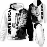 AOPH-U-Hobb-TreeGame-Dgof-211125NA10 @ Disc Golf Tree Game-Disc Golf Black White Tree Custom Name 3D Hoodie