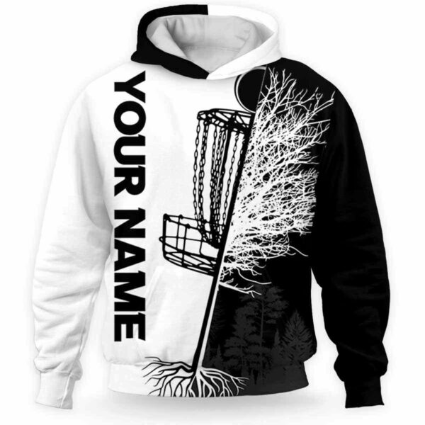 AOPH-U-Hobb-TreeGame-Dgof-211125NA10 @ Disc Golf Tree Game-Disc Golf Black White Tree Custom Name 3D Hoodie