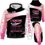 AOPH-W-Hobb-ThroLikeA-Dgof-211125NA10 @ Disc Golf Throw Like A Girl-Disc Golf Throw Like A Girl Custom Name 3D Hoodie