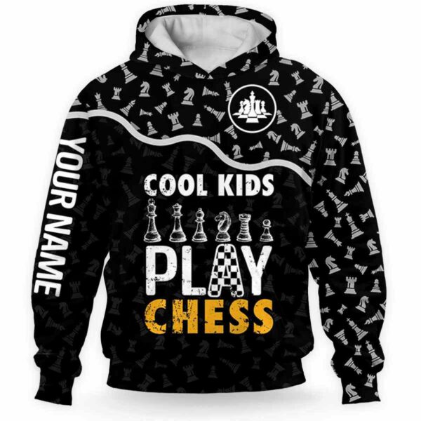 AOPH-U-Hobb-HalfBlacPtn-Css-211291VY10 @ Chess Half Black Pattern-Chess Cool Kids Pattern Custom Name 3D Hoodie