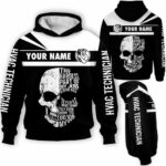 AOPH-U-Job-ST-HVAC-211209VY10 @ Hvac Skull Text-Hvac Techinician Black White Skull Custom Name 3D Hoodie