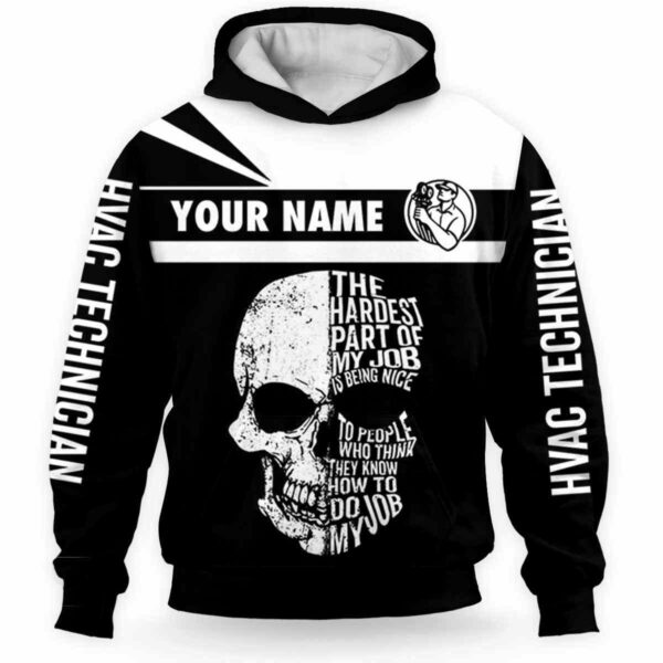 AOPH-U-Job-ST-HVAC-211209VY10 @ Hvac Skull Text-Hvac Techinician Black White Skull Custom Name 3D Hoodie
