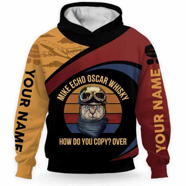 AOPH-U-Job-MPA-Plot-211208VY10 @ Pilot Meow Phonetic Alphabet-Pilot Funny Cat Speaking Custom Name 3D Hoodie