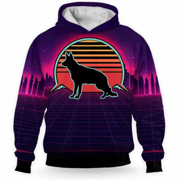 AOPH-U-Dog-RV8S-GerShe-211208VY10 @ German Shepherd Retro Vintage 80s Style-German Shepherd Vintage Retro Sunset 3D Hoodie