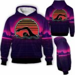 AOPH-U-Hobb-RV8S-Swm-211208VY10 @ Swimming Retro Vintage 80s Style-Swimming Vintage Retro Sunset 3D Hoodie
