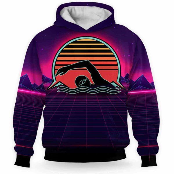 AOPH-U-Hobb-RV8S-Swm-211208VY10 @ Swimming Retro Vintage 80s Style-Swimming Vintage Retro Sunset 3D Hoodie