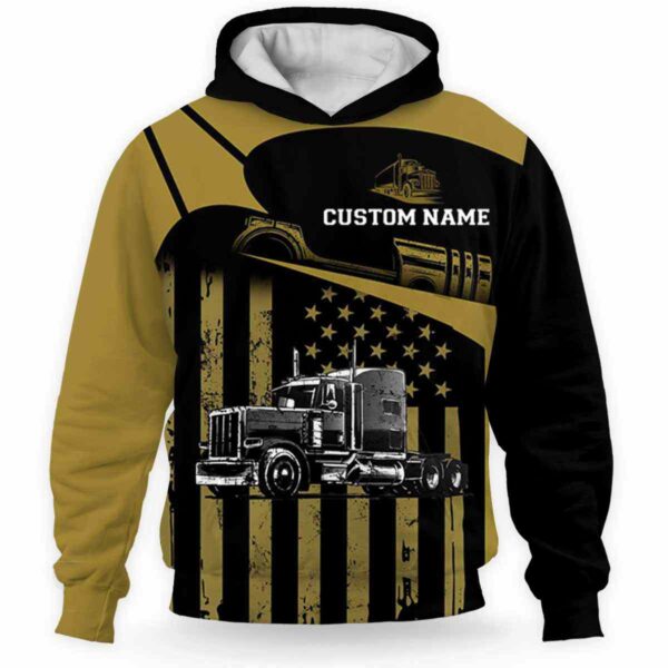 AOPH-U-Job-HFL-Tker-211217VY10 @ Truck Driver Half Flag Lin-Truck Driver Yellow Black Usa Flag Custom Name 3D Hoodie
