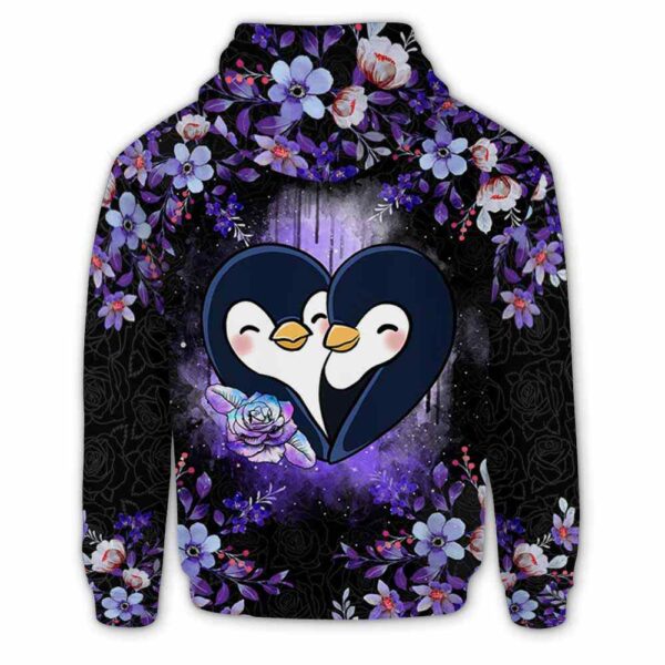 AOPH-U-Ani-FVC-Pgne-211218NA10 @ Penguin Floral Valentine cop-Penguin Floral Heart Couple Cute 3D Hoodie